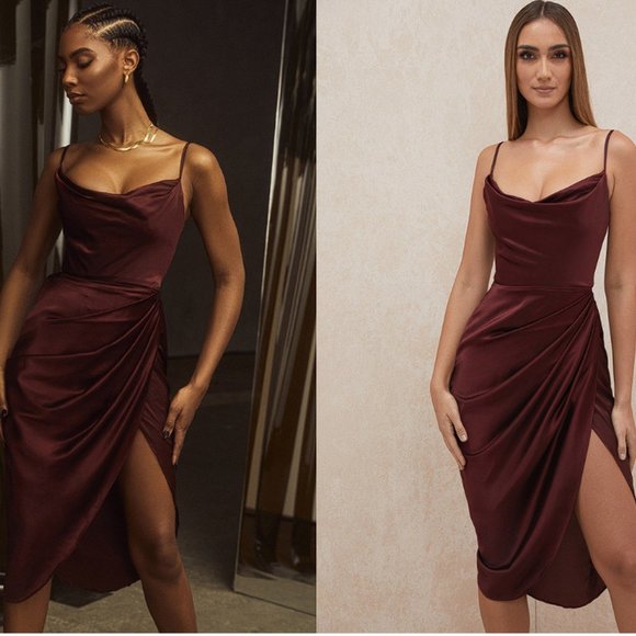 House of CB ‘Reva’ Raisin Satin Gathered Corset Dress Raisin NWOT - Picture 3 of 12